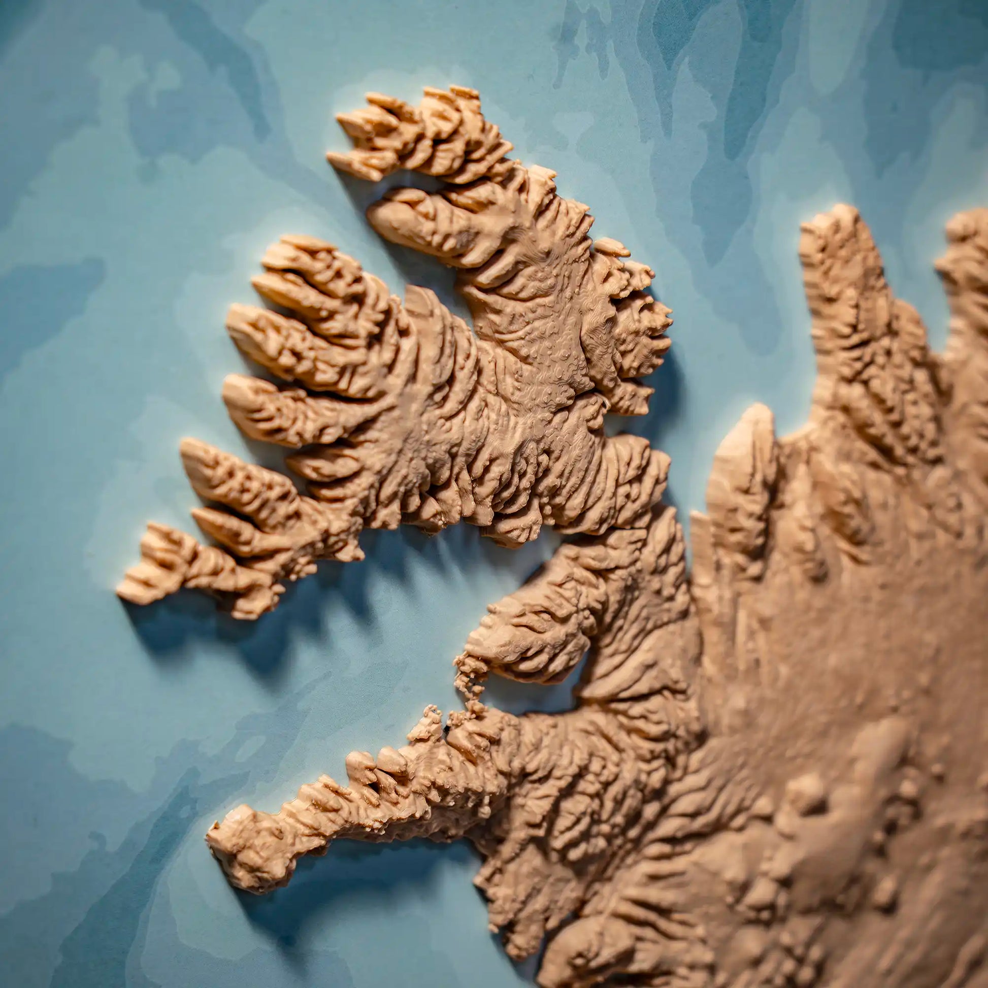 3D closeup of a topographic map of Iceland, West Fjords (Vestfirðir) on a light blue background – TerraFrames